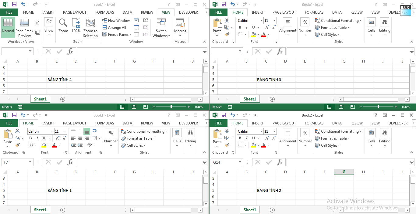 cửa sổ làm việc của excel
