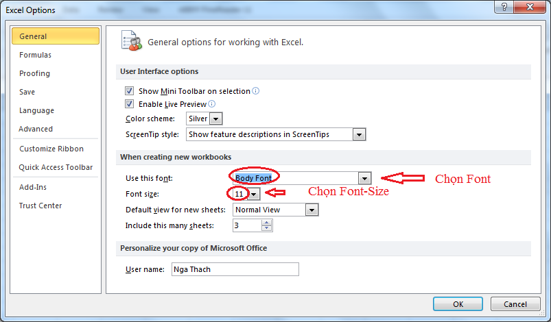 Thay đổi Font chữ size chữ mặc định trong Excel - Thủ thuật Excel