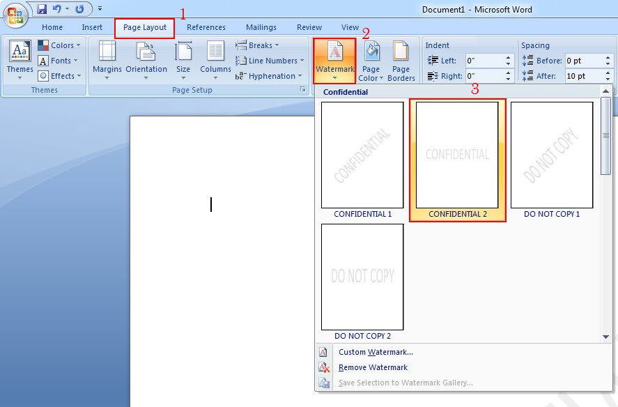 Cách chèn Watermark trong word 07