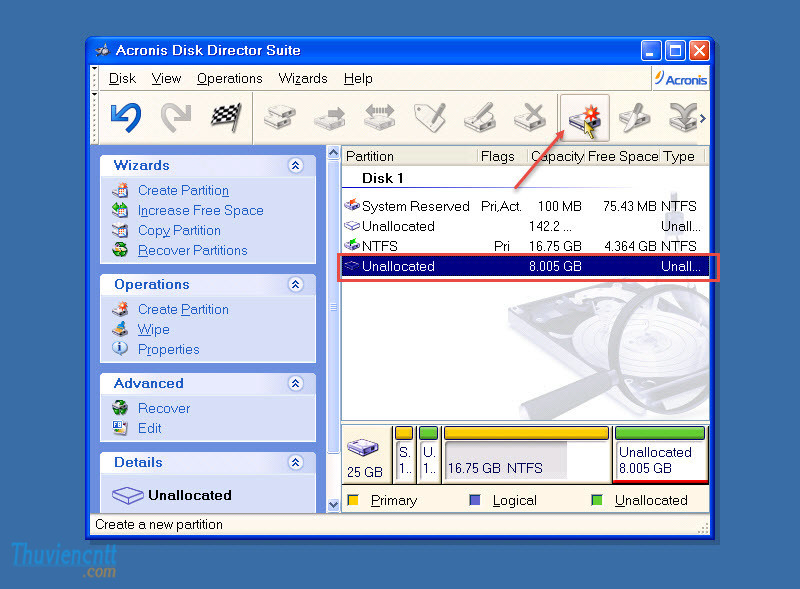 Cách chia lại ổ cứng không mất dữ liệu bằng Acronis disk director 8