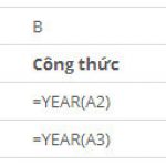 Cách dùng hàm YEAR để trả về năm tương ứng của ngày