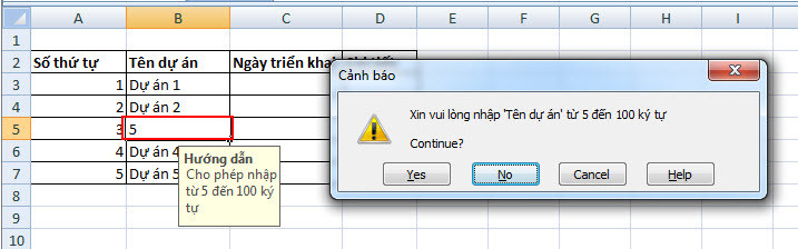 Cách kiểm tra chiều dài chuỗi nhập vào trong excel