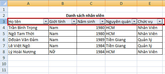 Cách tạo bộ lọc / filter trong excel