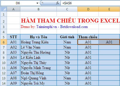 ham tham chieu tuyet doi theo dong va cot