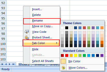 Thay đổi màu thẻ cho Sheet