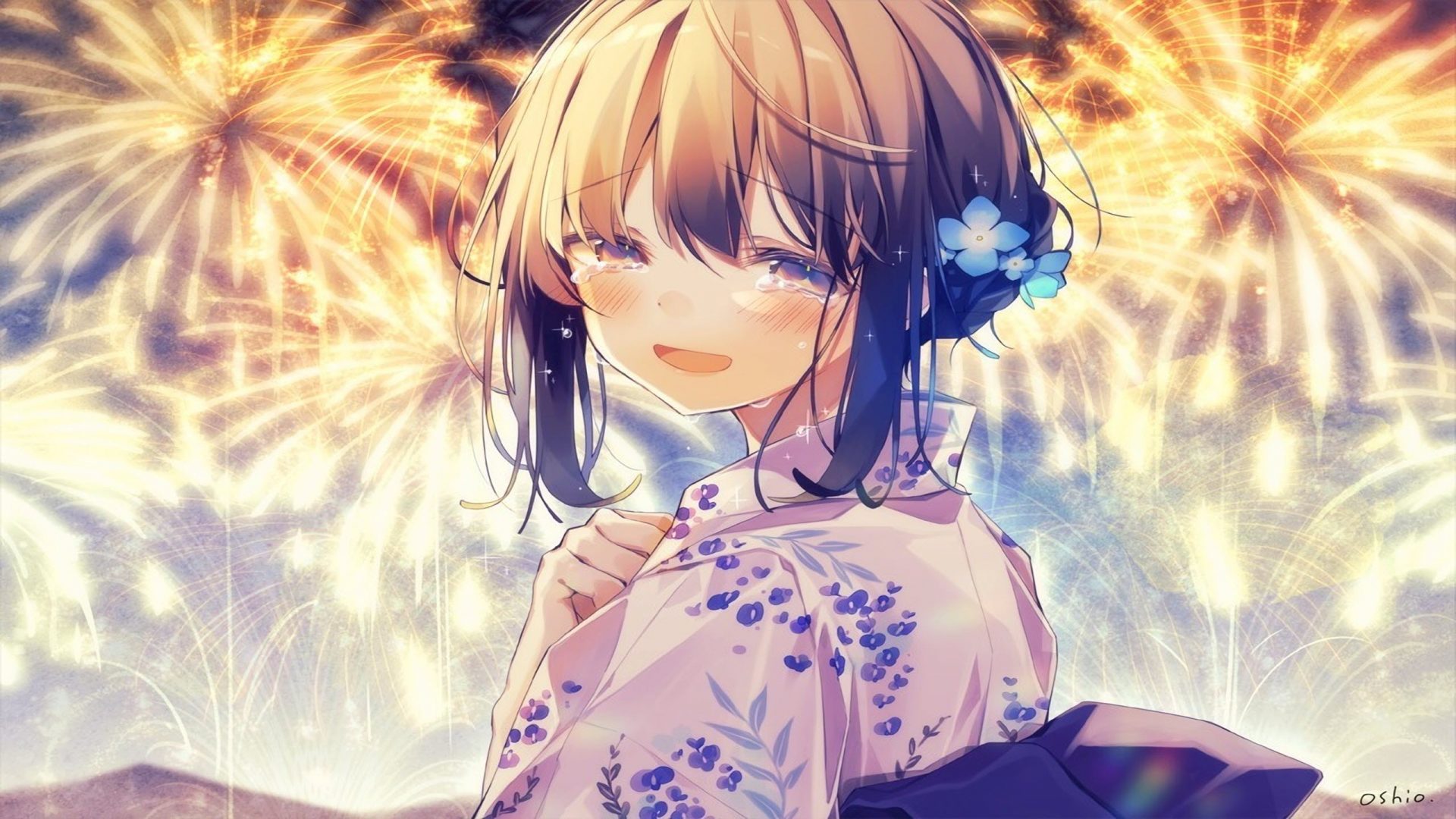 hình ảnh cô gái khóc thầm dưới pháo hoa