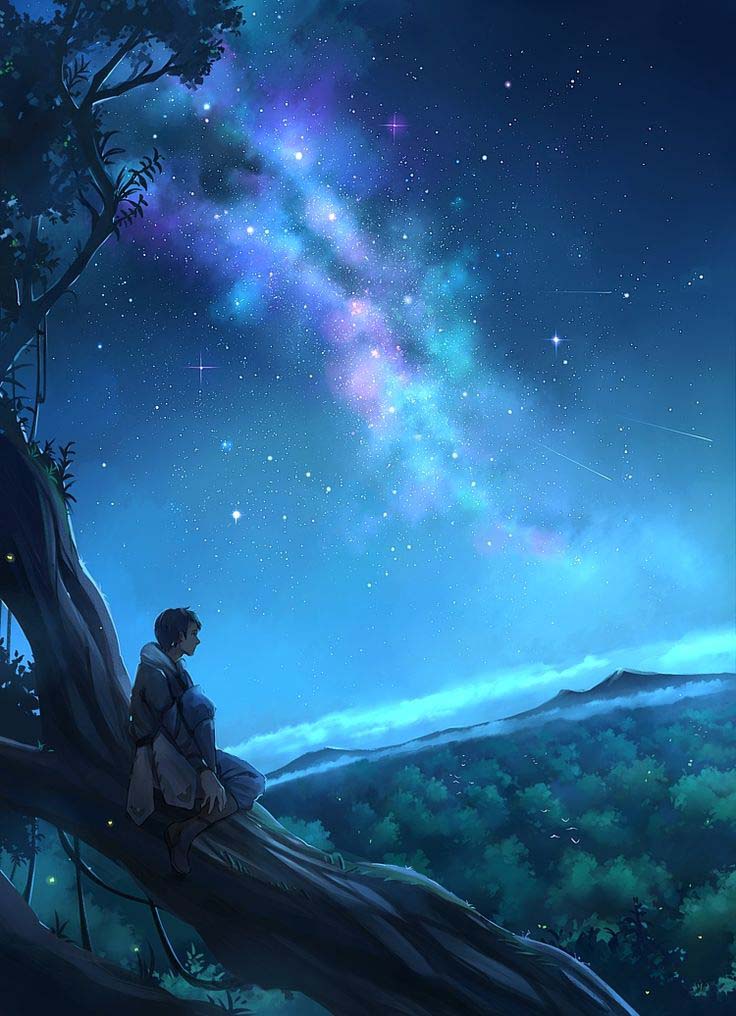Anime Night Sky Pictures Schöne funkelnde funkelnde Fantasie