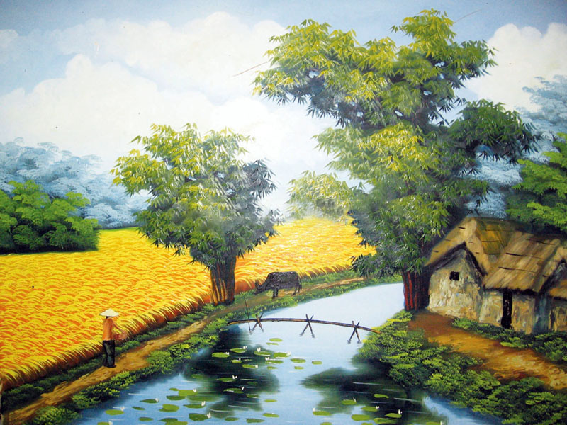 tranh phong cảnh đồng lúa chín đẹp nhất