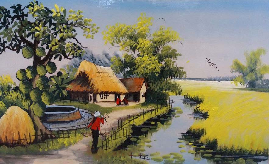 tranh phong cảnh làng quê đẹp nhất