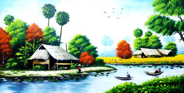 tranh vẽ phong cảnh quê hương