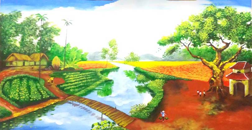 tranh vẽ tranh phong cảnh quê hương đẹp