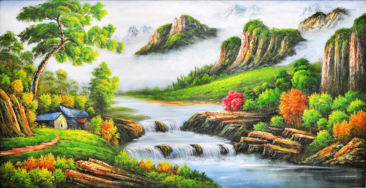 tranh vẽ tranh phong cảnh quê hương núi rừng