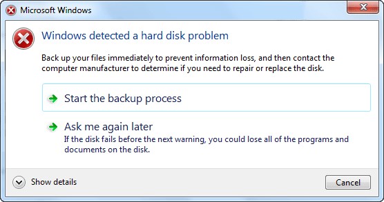 Fix lỗi Windows detected a hard disk problem 01