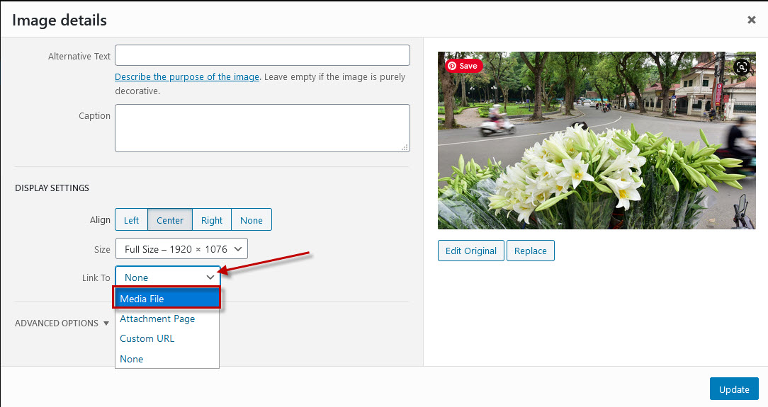 Cách chèn link ảnh trong wordpress 02