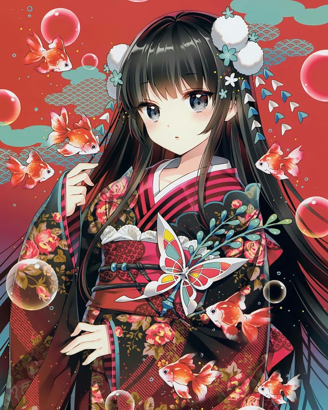 Cảm giác cổ trang màu mè tạm rời, hãy cùng nhìn vào nét đẹp truyền thống của nhân vật nữ anime tóc đen trong trang phục cổ trang, rất đáng yêu đấy!